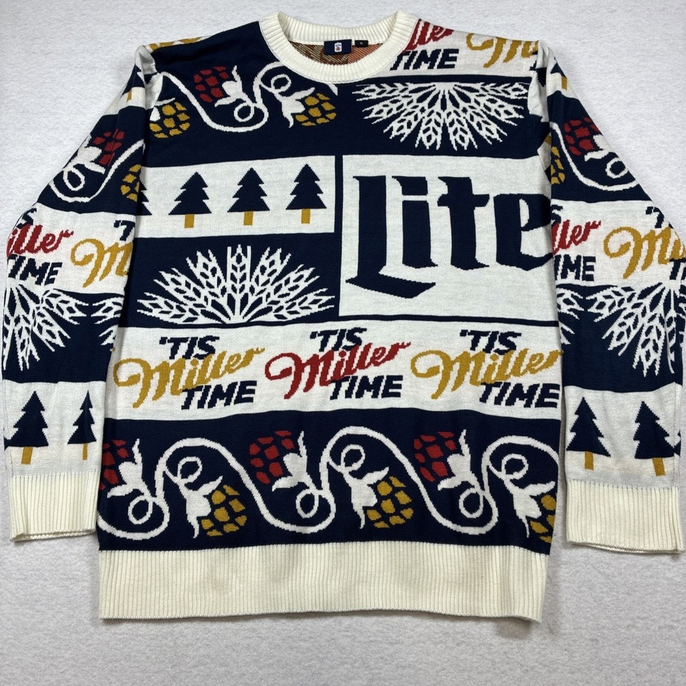 Miller Lite Ugly Christmas Holiday Party Sweater‎ Size XL Super Soft Crew Neck